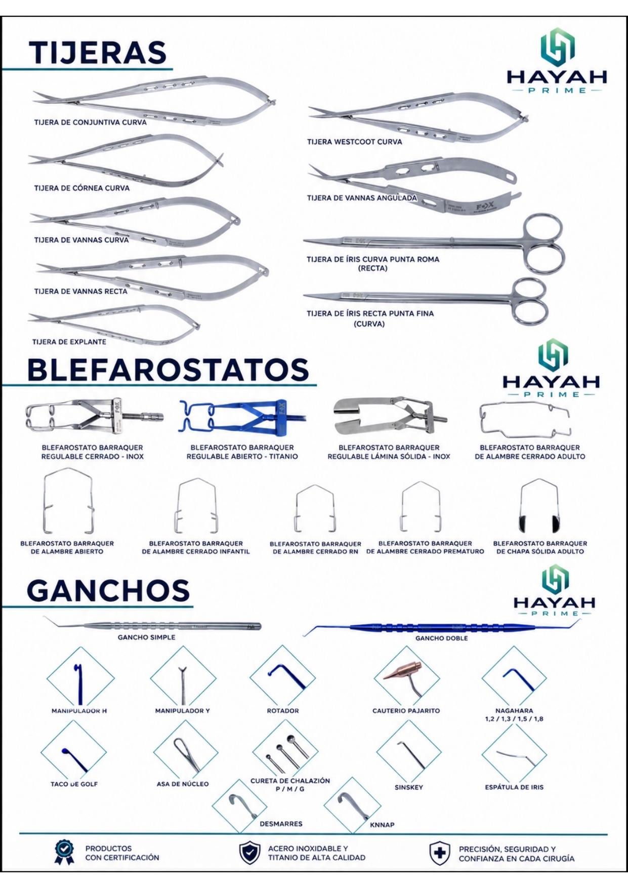 Catálogo HAYAH Prime — Tesouras, Blefarostatos e Ganchos